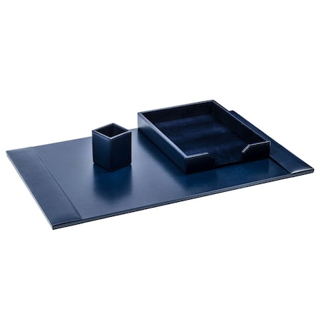 Dacasso Navy Blue 3-Piece Leather Desk Set, Bonded Leather DF-5037